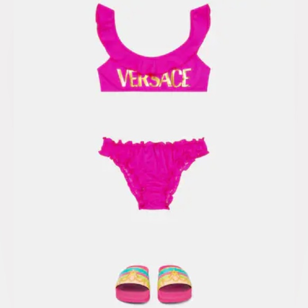 New Authentic VERSACE KIDS Logo ruffle-trimmed 👙 Bikini